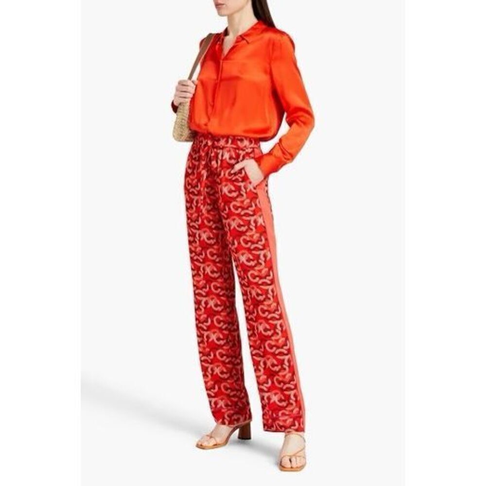 Diane Von Furstenberg Red Printed Straight-Leg Pants